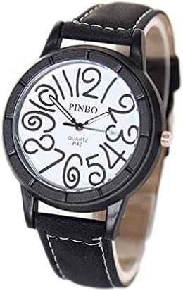 Yesiyan Unisex Vintage Roman Big Number Quartz Watch Leather Strap Black