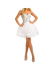 Strapless Polyester/Tulle Sweetheart Beaded Tiered Lace-Up Fitted  Cocktail Short Corset   Waistline Prom Dress  With Rhinestones