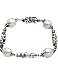 Sterling Silver and 14K Yellow Gold Freshwater Cultured Pearl Bracelet -- LIFETIME WARRANTY