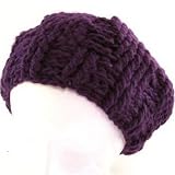 CROCHET BERET TAM CHUNKY LOOP KNIT SLOUCH HAT PURPLE MEDIUM LARGE
