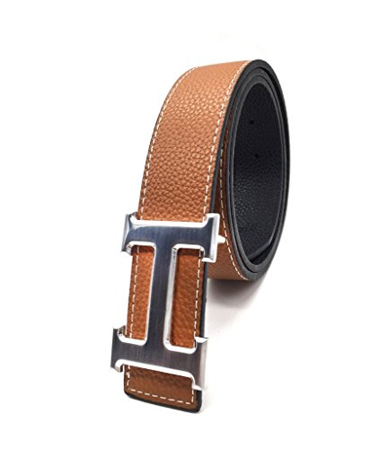 Maikun Mens Letter H Silver Buckle Synthetic Leather Belt