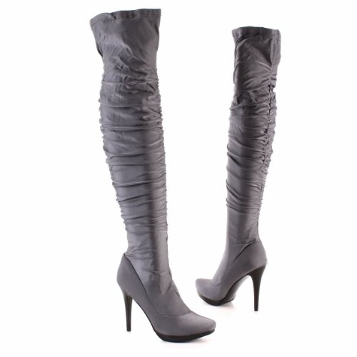 Damen Schuhe, STIEFEL, 6405-dark, Stretch Textil, Grau, Gr 40