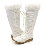 Furry Knee Lace up Winter Boots Moccasin Women White