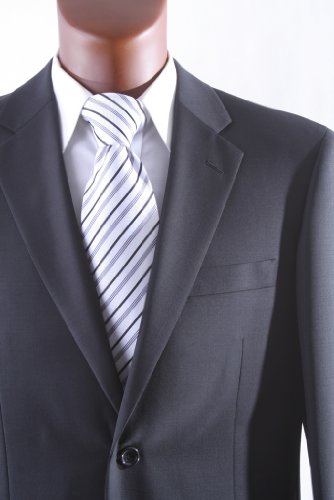 Men's Single Breasted 2 Button Super 120s Merino Wool Black Dress Suit with Flat Front Pants