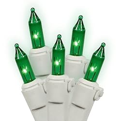 Set of 100 Green Mini Christmas Lights - White Wire
