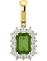 18K Yellow Gold 7.00x5.00mm Emerald Cut Green Tourmaline and Diamond Pendant -- LIFETIME WARRANTY