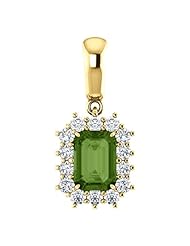 14K Yellow Gold 7.00x5.00mm Emerald Cut Green Tourmaline and Diamond Pendant -- LIFETIME WARRANTY