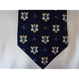 Mens Tie Clothing Navy Blue with Coat of Arms ; 100% silk