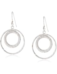 Sterling Silver Hammered Double Open Circle Drop French Wire Earrings