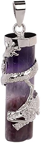 TGS Gems® Natural Amethyst Inlaid Embossed Dragon Pendant Column Bead Necklace, Pendants for DIY Jewelry GC278