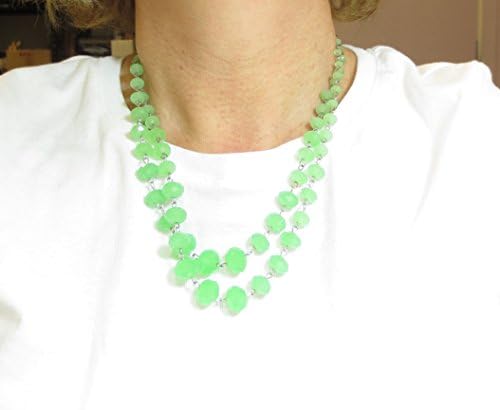 Silvertone Double Row Lime Green Crystal Bead Fashion Necklace and Earrings Set