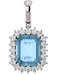 18K White Gold 10.00x8.00mm Emerald Cut Sky Blue Topaz and Diamond Pendant -- LIFETIME WARRANTY