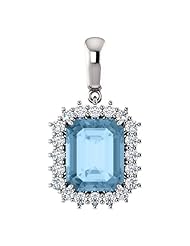 Platinum 10.00x8.00mm Emerald Cut Sky Blue Topaz and Diamond Pendant -- LIFETIME WARRANTY