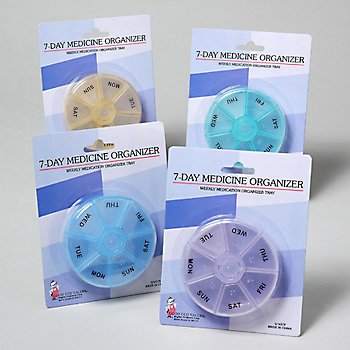 7-day 3.5in Dia Round Compact Pill Organizer (Assorted Colors)