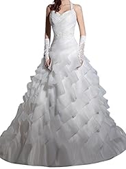 Halter Crystals Crystal  Organza  Dress with a Chapel Train  With Ruffles