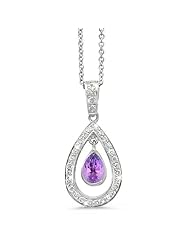 Twin Pear Shaped Diamond Pendant In 18K White Gold With A 0.65 ct. Genuine amethyst Center Stone.