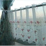 Embroidery Red Roses White Voile Valance/Cafe curtain