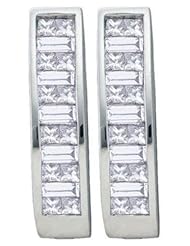 1 cttw 14k White Gold Diamond Baguette and Princess Cut Bridal Hoop Earrings (Real Diamonds: 1 cttw)