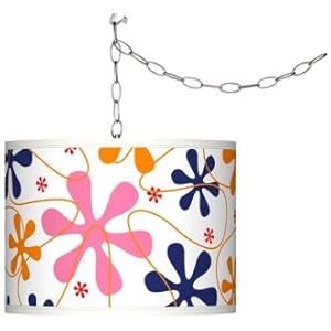 Swag Style Retro Pink Shade Plug-In Chandelier