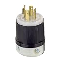 Leviton 2431 20 Amp, 480 Volt 3-phase, NEMA L16-20P, 3P, 4W, Locking Plug, Industrial Grade, Grounding - Black-White