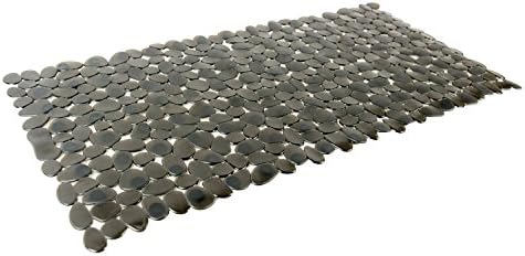 DII Oceanique Shower/Bathtub 15.75x39" Pebble Non Slip Transparent Safety Grip Suction Cup Vinyl Bath Tub Mat, Large,  Black