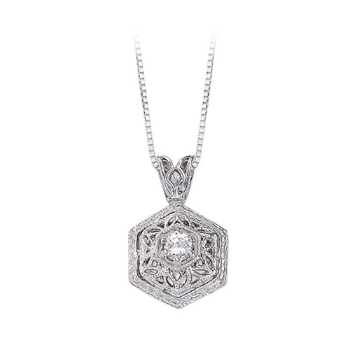 Click here for Platinum 1/10 ct. Diamond Filigree Pendant with Ch... prices