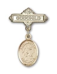 14K Gold Baby Badge with St. Colette Charm and Godchild Badge Pin