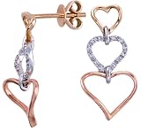 14K Tri-Color Gold and Diamond Heart Dangle Earrings