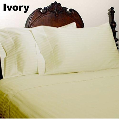 REAL 500TC 10" Deep Pocket 3pc Fitted Sheet Emperor Ivory Stripe 100% Egyptian Cotton -- LP02