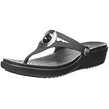 crocs Women's Sanrah Beveled Circle Flip Wedge Sandal