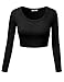 Simlu Womens Crop Top Round Neck Basic Long Sleeve Crop Top with Stretch Reg and Plus Size