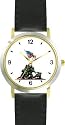 US Flag Raising over Iwo Jima American Theme - WATCHBUDDY&reg; DELUXE TWO-TONE THEME WATCH - Arabic Numbers - Black Leather Strap-Size-Large ( Men's Size or Jumbo Women's Size )