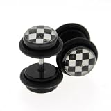 Fake Acrylic Plugs - Black Checker Board 16g Wire; 8mm - Sold as a Pair