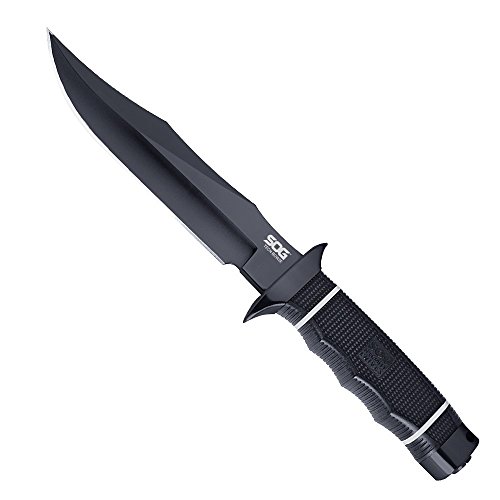 SOG Tech Bowie Fixed Blade S10B-K - Black TiNi 6.4 AUS-8 Blade, Rubber Handle with Stainless Cross Guard, Kydex Sheath SOG Tech Bowie Fixed Blade S10B-K - Black TiNi 6.4" AUS-8 Blade, Rubber Handle with Stainless Cross Guard, Kydex Sheath