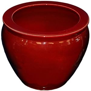 Oxblood red porcelain fishbowl jardiniere planter pot, 18 by Reorient