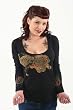 Anama Clothing Tiger Tattoo Scoop Neck Sexy Black Top Small - Large