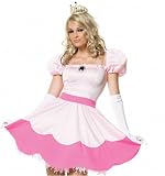 Sexy 3Pc Mario Bros Princess Peach Halloween Costume W/Tiara & Gloves