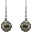 14K White Gold Tahitian Cultured Near Round Dark Grey "A" Quality Pearl and Diamond Earrings