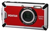 Pentax Optio W80 Digitalkamera (12,1 Megapixel, 5-fach opt. Zoom, 6,4 cm (2,5 Zoll) Display, bis 5m wasserdicht nach IP70) rot