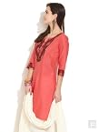 Kurta With Printed Yoke -Red-2L