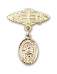 14K Gold Baby Badge with St. John the Apostle Charm and Badge Pin with Cross