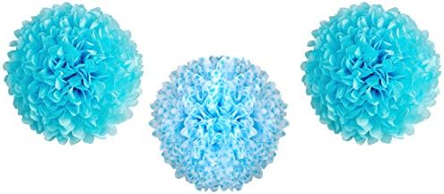 HIART Pom Pom Tissue Flower, 20-Inch, Blue, Set of 3