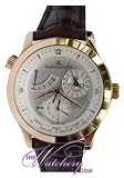Jaeger-LeCoultre Master Geographic Mens Two Time Zone Watch 18K Rose Gold Steel Silver Dial on Strap 150.24.20 or Q1502420