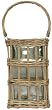 Hand Woven Grey Brown Willow Basket with Large Glass Cube Candle Shade 8"Sq x 12.75"H