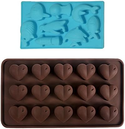 Silicone Molds - Cake Baking Mold - Candy Molds - Chocolate Molds - Popsicle Molds Heart &amp; Blue Sea Animals - 2 Piece