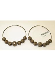Designer Diamond Pave Beads Hoop Earrings Sterling Silver Jewelry