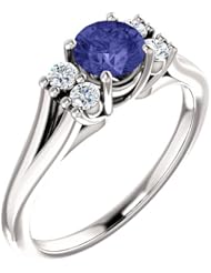 Platinum 5.00mm Round Cut Tanzanite and Diamond Ring -- LIFETIME WARRANTY