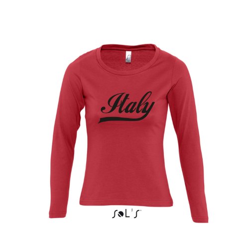 Italien Oldschool Italy LÄNDERSHIRT EM / WM FAN Trikot – Damen Langarm Longsleeve T-Shirt S-XL , red – schwarz , S