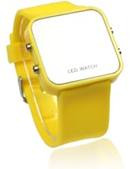 Towall 1PC Creative Mini LED Digital Silicone Sport Mirror Faceless Men Lady Watch(Yellow)