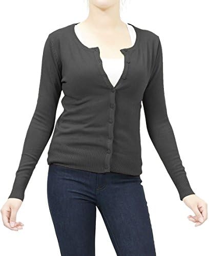 Pinkracks Women's Solid long sleeve button knit cardigan Medium Black